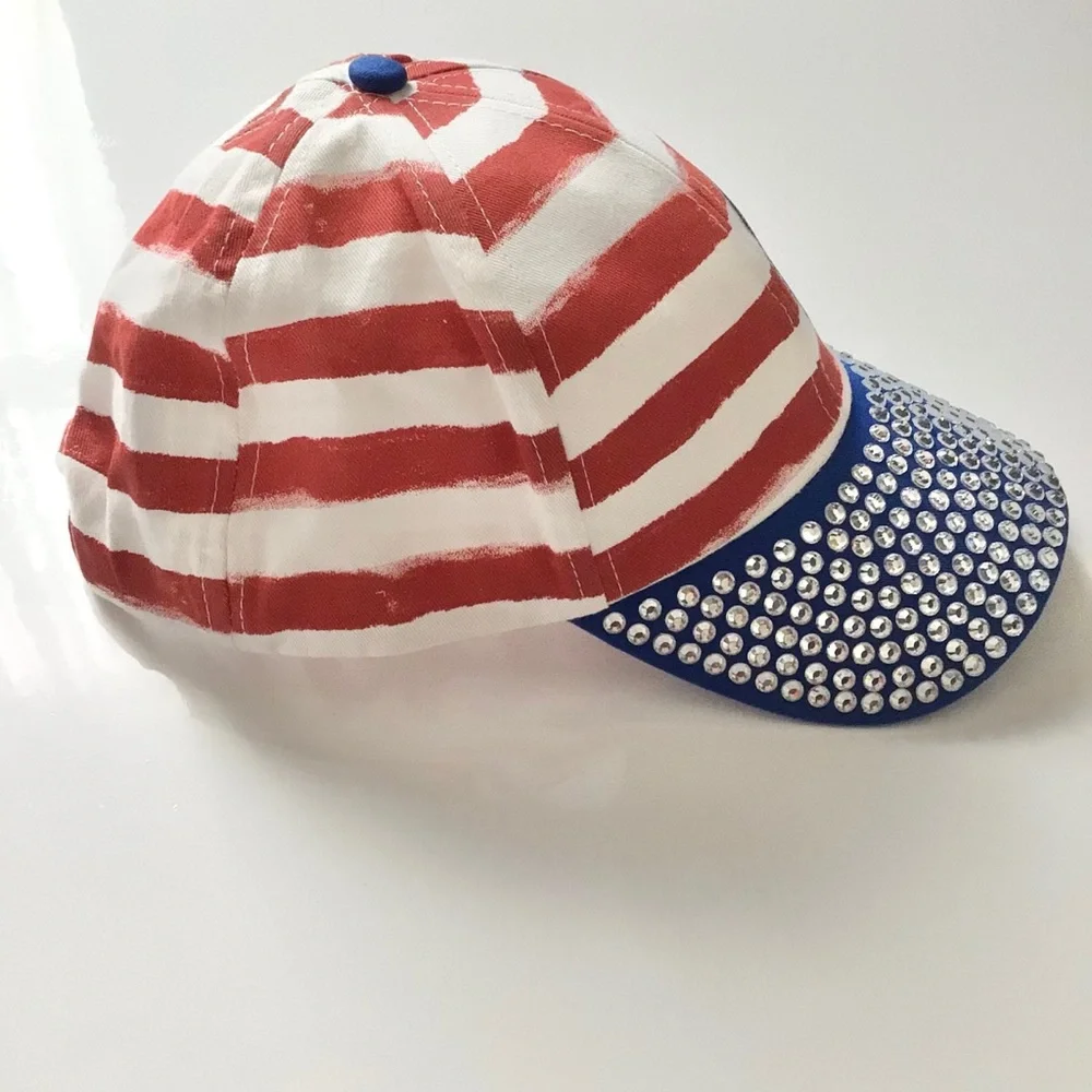 Justice Patriotic Blinged Peace Hat Red White Blue Silver OS